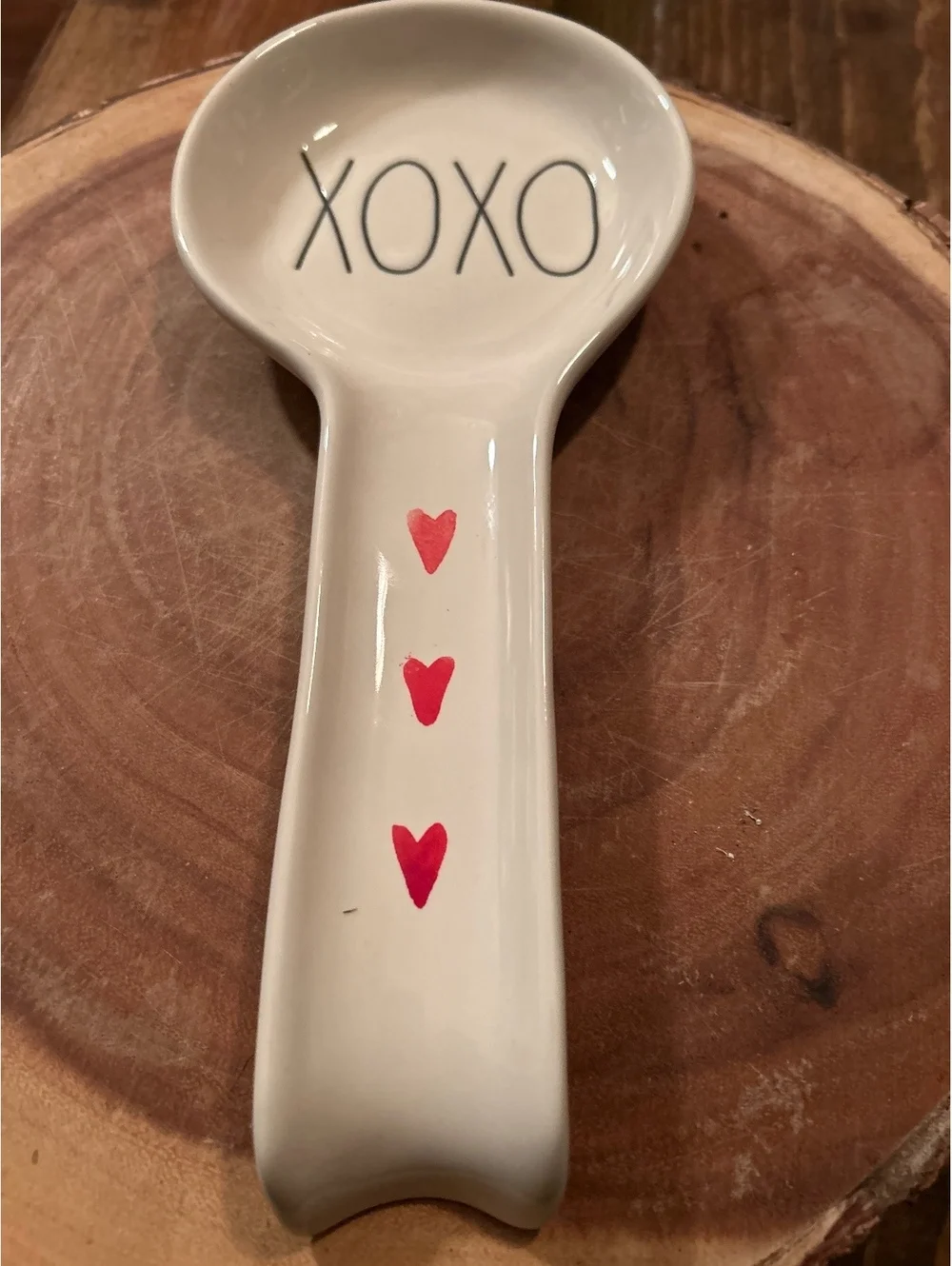 Rae Dunn XOXO Ceramic Spoon Rest with Red Hearts